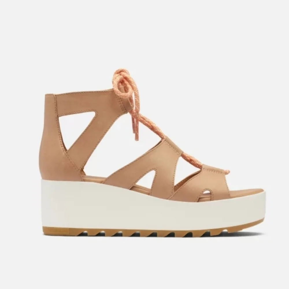 Sorel Cameron Flatform Lace Wedge Sandal Honest Beige Gum NEW